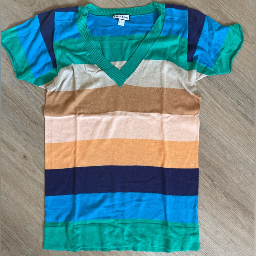 Chris Benz Green and Blue Knit Top 100% Cotton Size Medium
